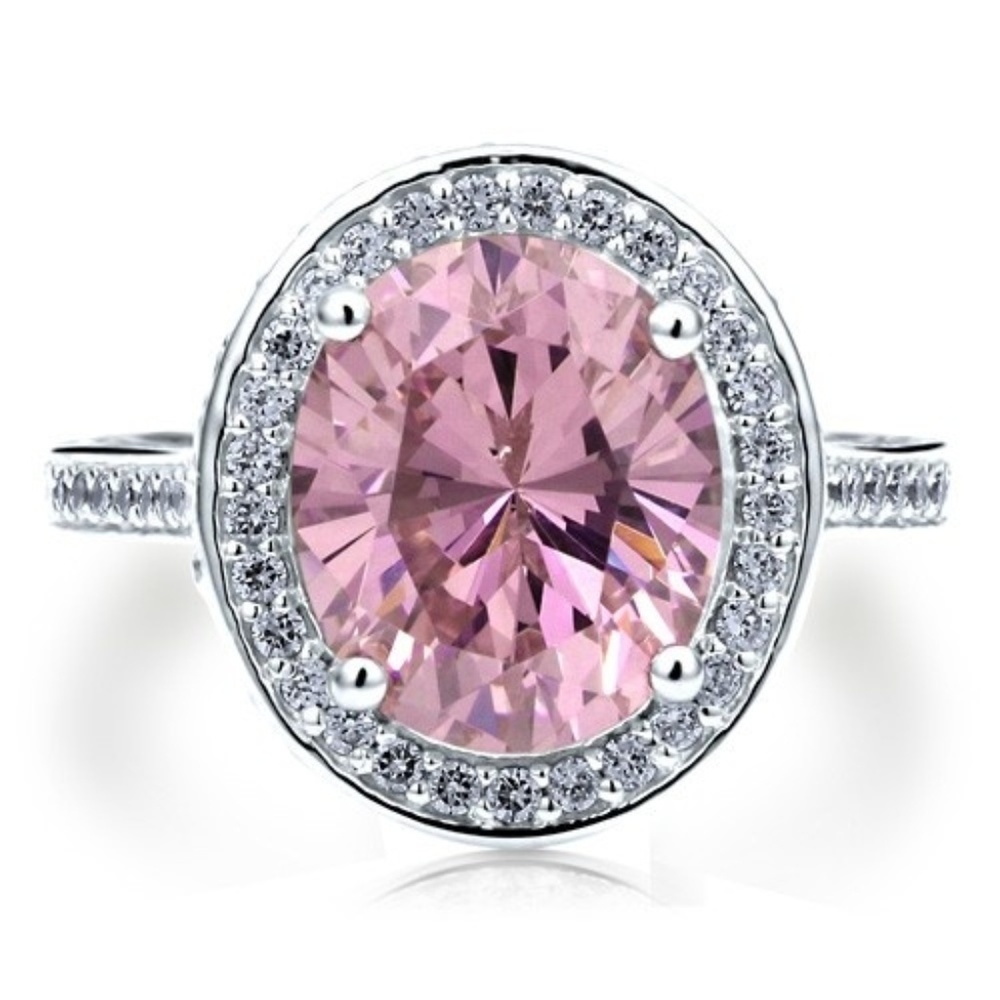 Sterling Silver Pink Halo Ring Size 8